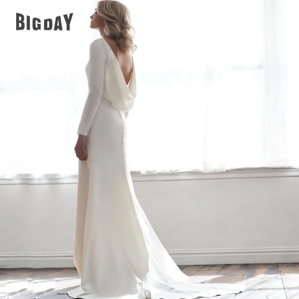 White Mermaid Back Cowl Wedding Dresses O-neck Beach Backless Bridal Party Gown vestido de novia Sweep Train свадебное платье