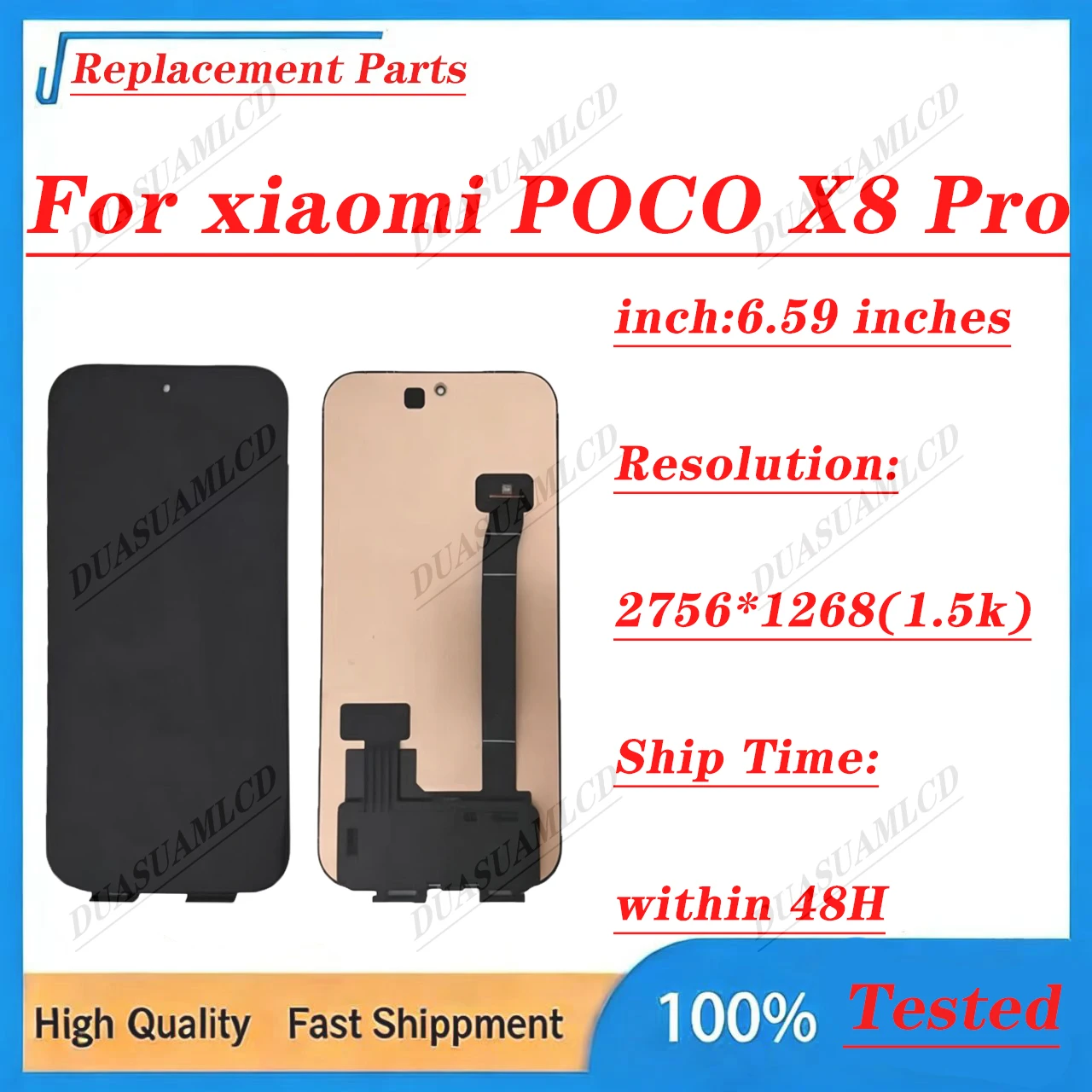 For Xiaomi POCO X8 Pro AMOLED Display Touch Screen Assembly, 120Hz, Supports Fingerprints, Replacement, 3-Month Warranty