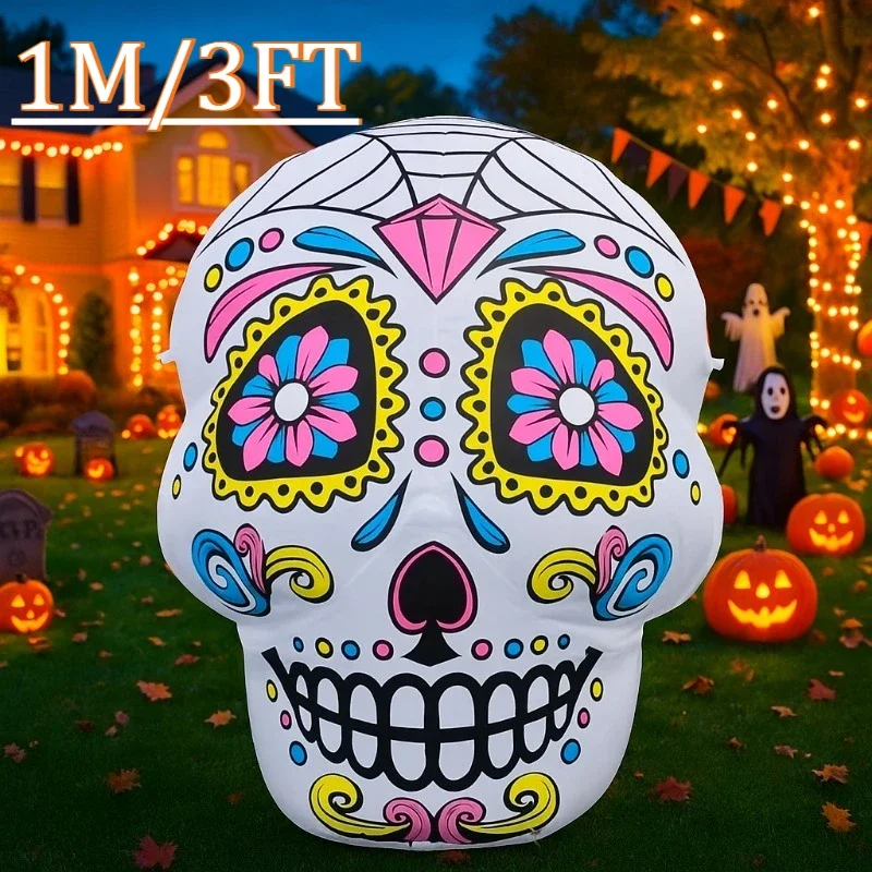 

3 фута вечерние и праздничные украшения «сделай сам», надувные игрушки, Хэллоуин, сахарный череп, выдувной светодиодный светильник для газона, сада, внутреннего и наружного домашнего декора