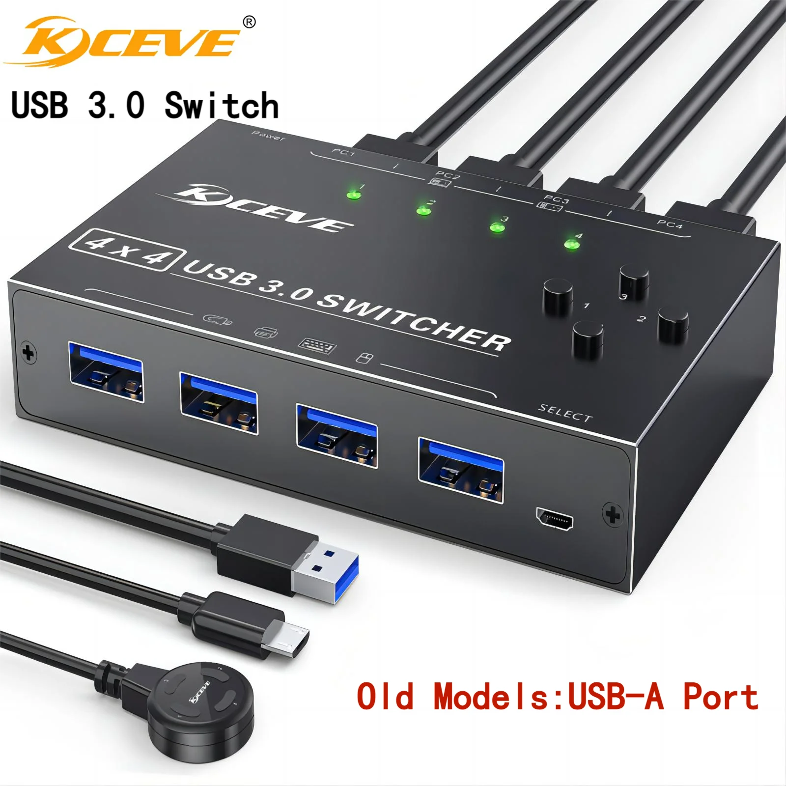 

KCEVE USB 3.0 Switch 4 Computers,4 Port USB Switch Selector Sharing 4 USB Devices,USB Switcher Compatible with Mac/Windows/Linux