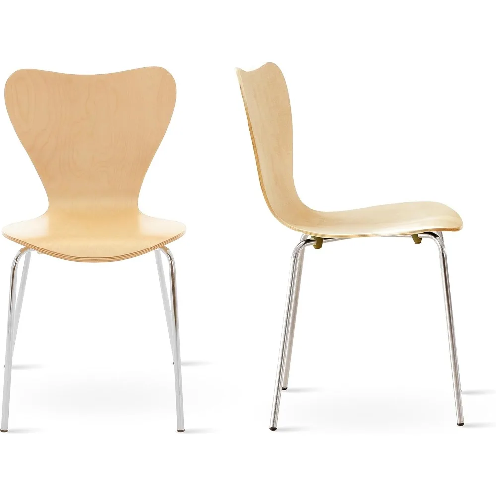

Mid-Century Modern Wooden Dining Chairs Set of 2, Contemporary Stackable Bentwood Kitchen Interior Armless Chairs
