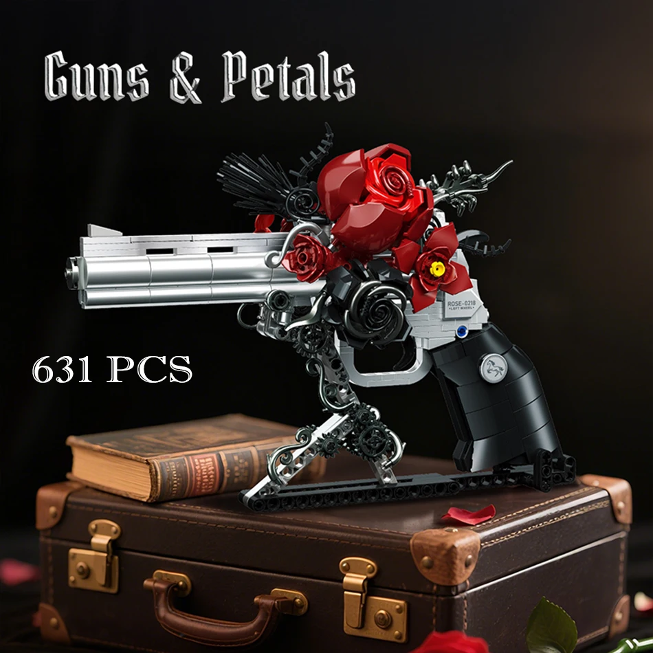 

MOC Mechanical Retro Rose Revolver Building Blocks West Cowboy Pistol Guns Flowers Bricks Toys Collection Ornaments Kids Gifts