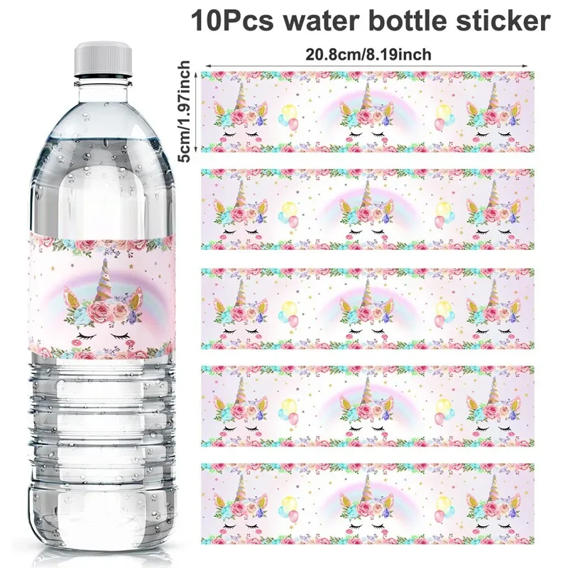 10 Stück Flaschenaufkleber im Einhorn-Stil, Etiketten, rosa Einhorn-Thema-Aufkleber für Mädchen, Geburtstag, Babyparty, Hochzeit, Party, Dekoration, Zubehör – Detail 1