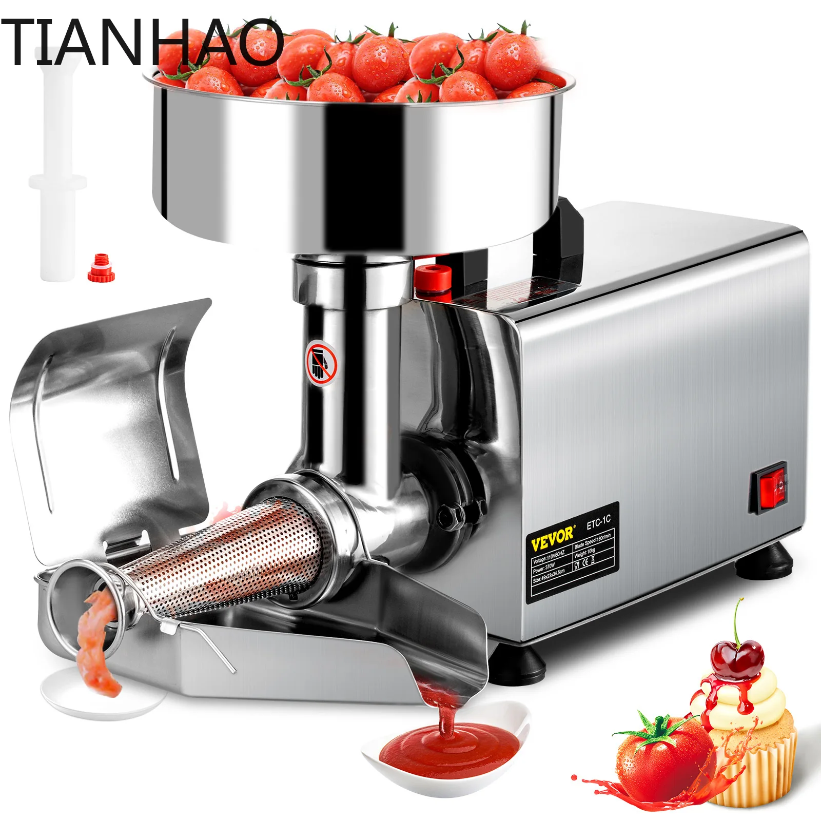 SucceBuy Electric Tomato Strainer 370W Commercial Grade Tomato Milling Machine Stainless Steel Press and Strainer 90-160 Kg/H