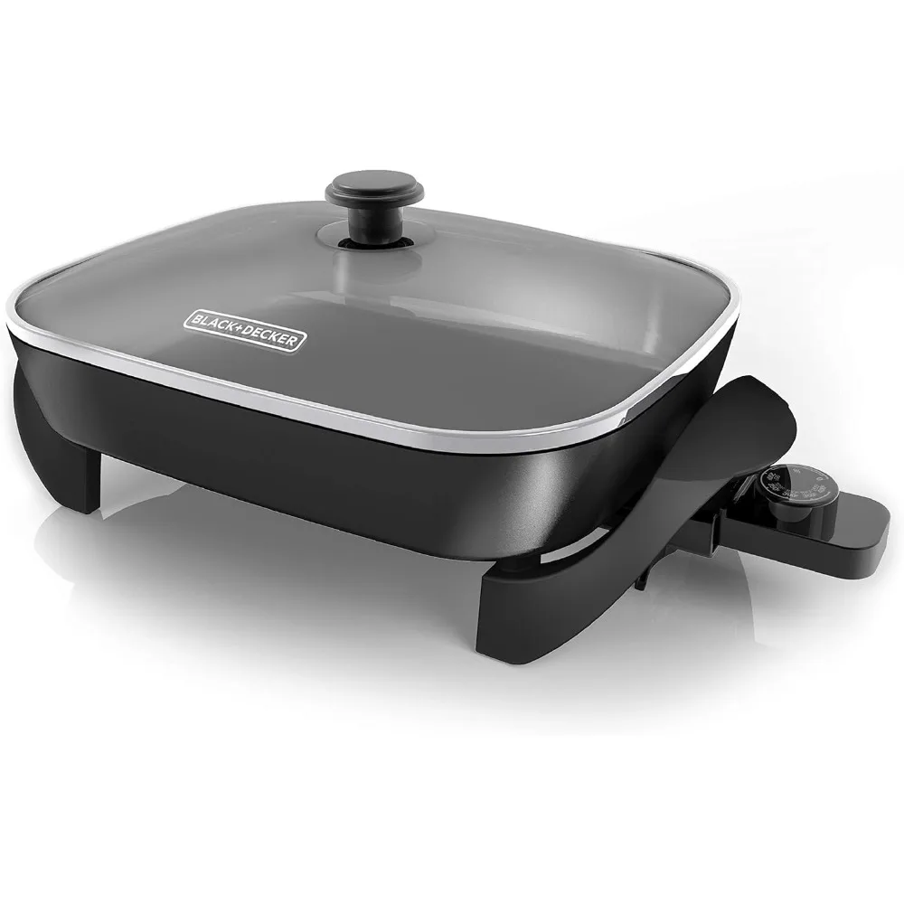 

BLACK+DECKER Electric Skillet, Variable Temperature Control, Nonstick Cooking Surface, Dishwasher Safe, Tempered Glass Lid, 12"x