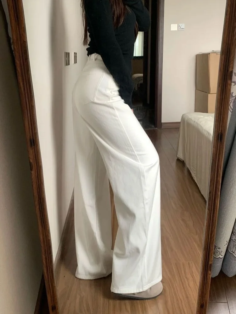 High Waist Straight Leg Jeans Women's Loose Fit Flared Pants White Denim Trousers Spring 2026 Fashion plus Size view 3