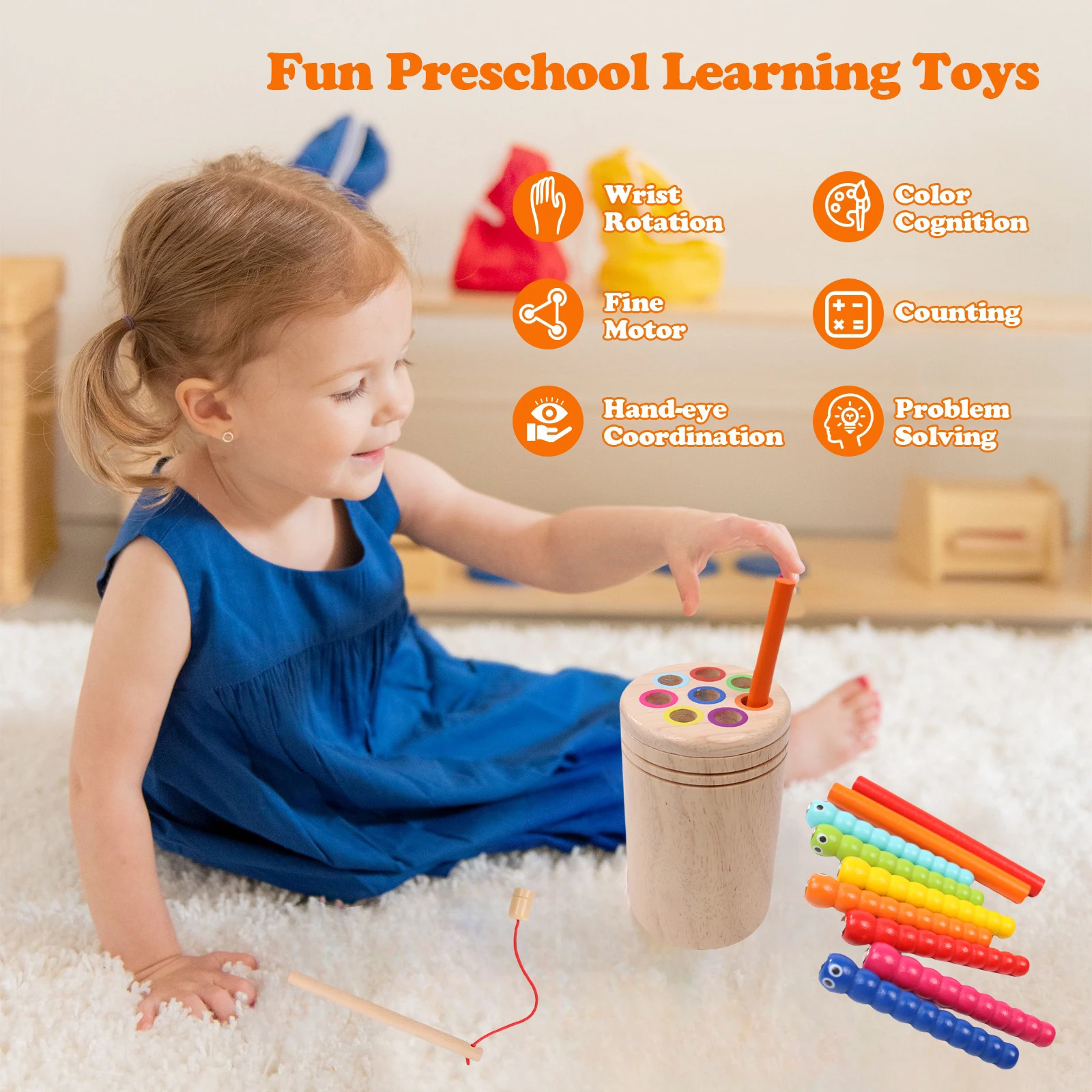 Wooden Color Sorting Toys Matching Fishing Gameplay Toddlers Montessori Early Educational Toys For Preschool Learning Activities