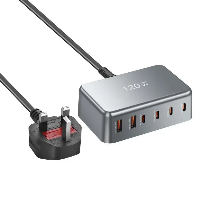 شاحن سريع متعدد المقبس بقدرة 120 وات GaN لسطح المكتب USB من النوع C PD مناسب لأجهزة iPad والكمبيوتر اللوحي والكمبيوتر المحمول