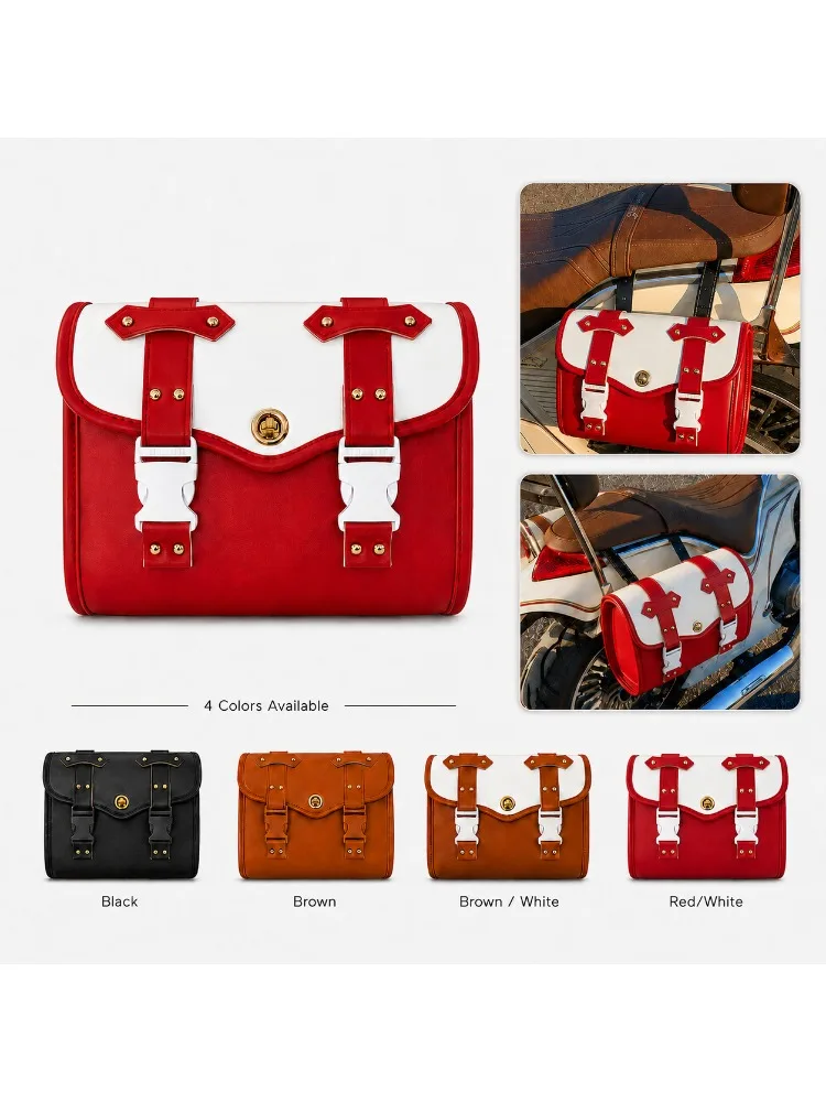 Universelle Motorrad-Satteltasche, Vintage PU-Leder, spritzwassergeschützt, Gepäckträger mit verstellbarem Riemen für Roller, Cafe Racer, Bobber
