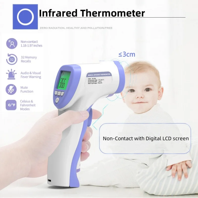 

Frontal Temperature Gun Infrared Handheld Thermometer Home Non-Contact Body Temperature Fever Measure Tool LED Screen