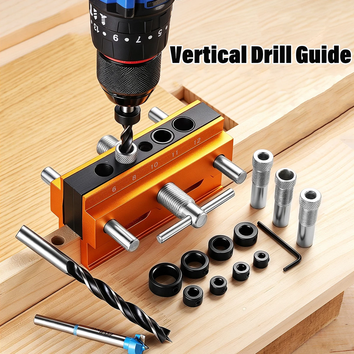Self Centering Doweling Jig Kit Vertical Drill Guide For Woodworking Pocket Hole Puncher With Metric/Inch Adjustable Clamp
