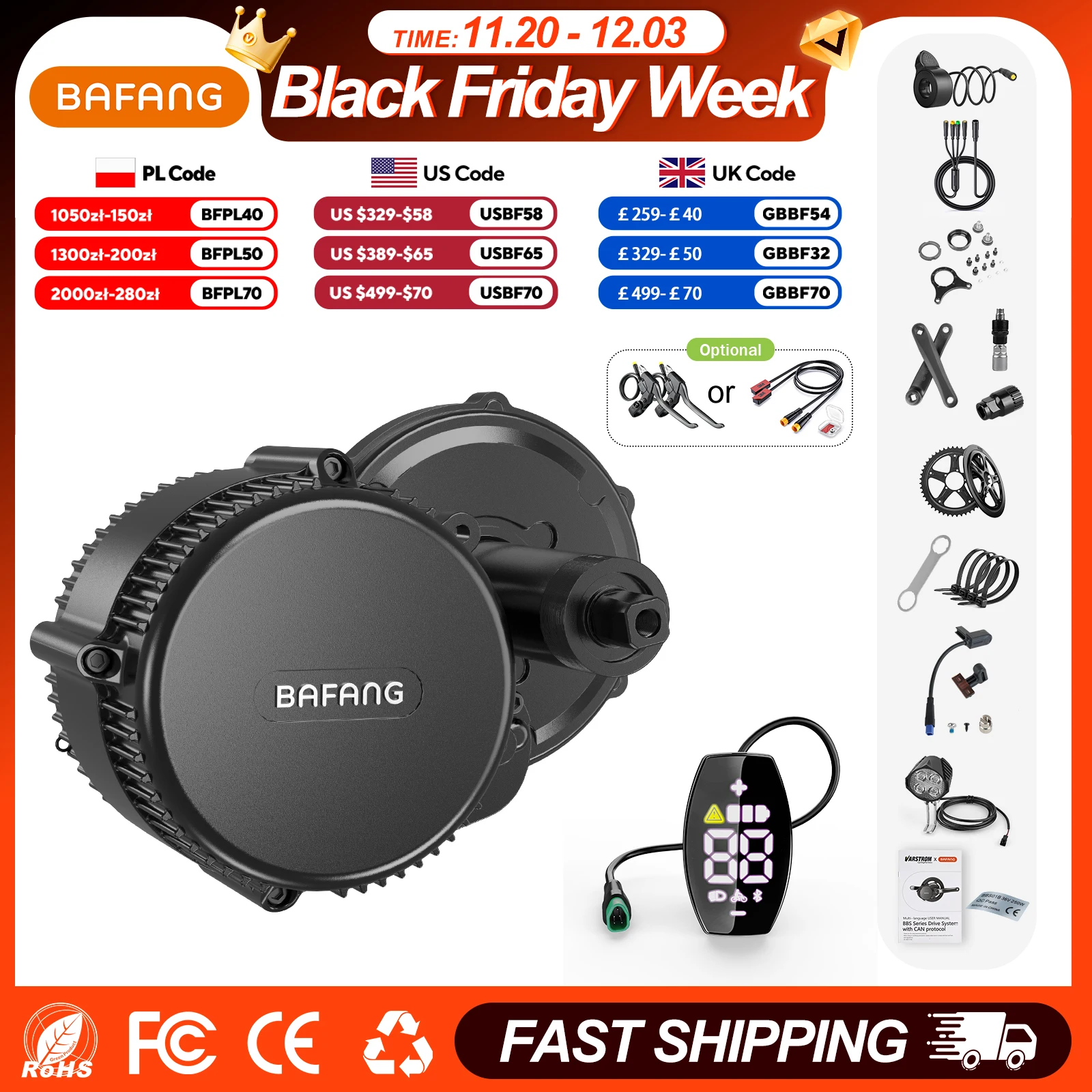 

Bafang CAN 48V 500W Mid Drive Motor Kit 48V BBS02 BBS02B Electric Bicycle Conversion Kits 8fun EBike Engine Parts Complete Set