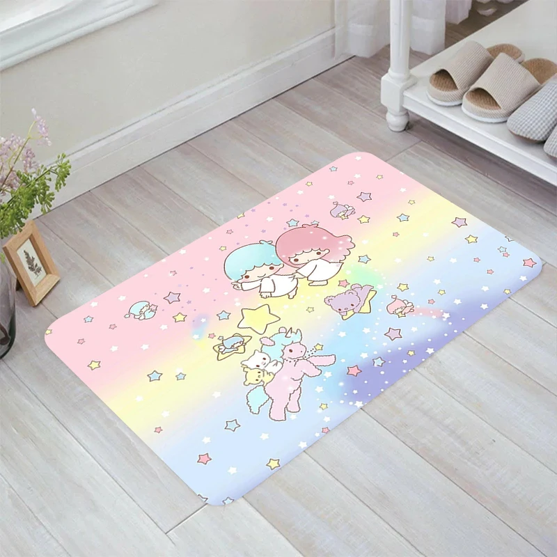 Cute L-Littles Cartoon Twin Star Floor Mat Balcony Rugs Home Carpet Entrance of House Aesthetic Room Decoration Kitchen Rug Foot