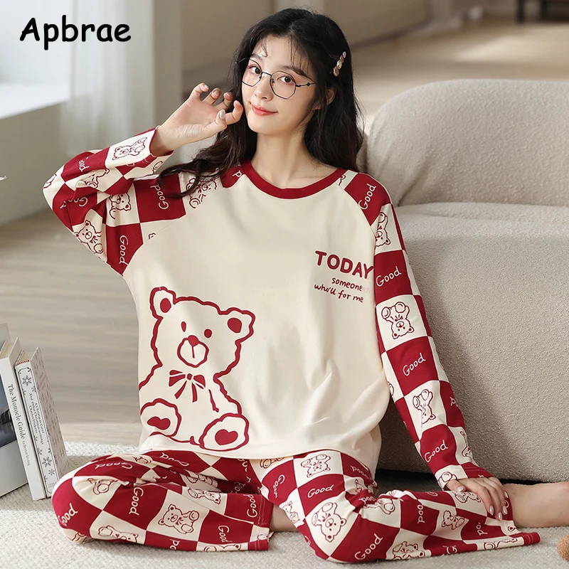 100% Pure Cotton Woman\'s Cartoon Pajamas Autumn Winter Long Sleeves Pullover Nightwear Fashion Homewear Girls Leisure Pijamas