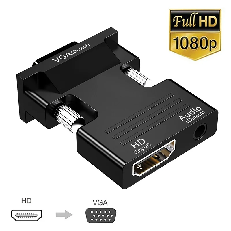 HDMI-compatible to VGA Converter With 3.5mm Audio Cable For PS4 TV Monitor Projector Full HD 1080P VGA Female To HD Male Adapter