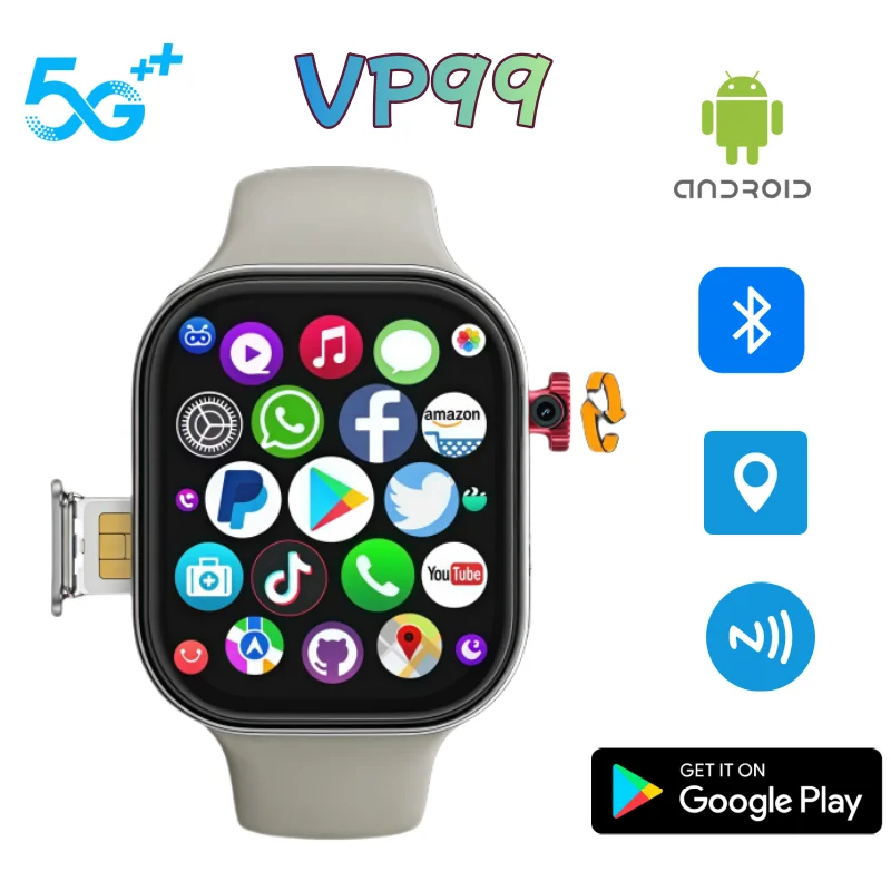

VP29 Смарт-часы 4G/5G LTE с SIM-картой GPS WIFI 2,29 дюйма 490*580 AMOLED-экран 8-мегапиксельная вращающаяся камера Смарт-часы для мужчин
