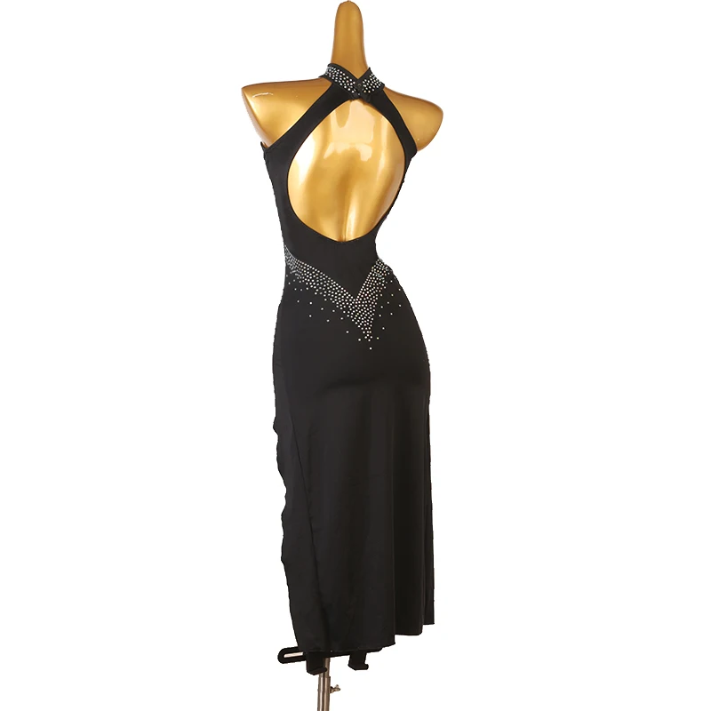 customized dance costume Latin dance dress Black backless rumba cha table performance competition dress LQ419