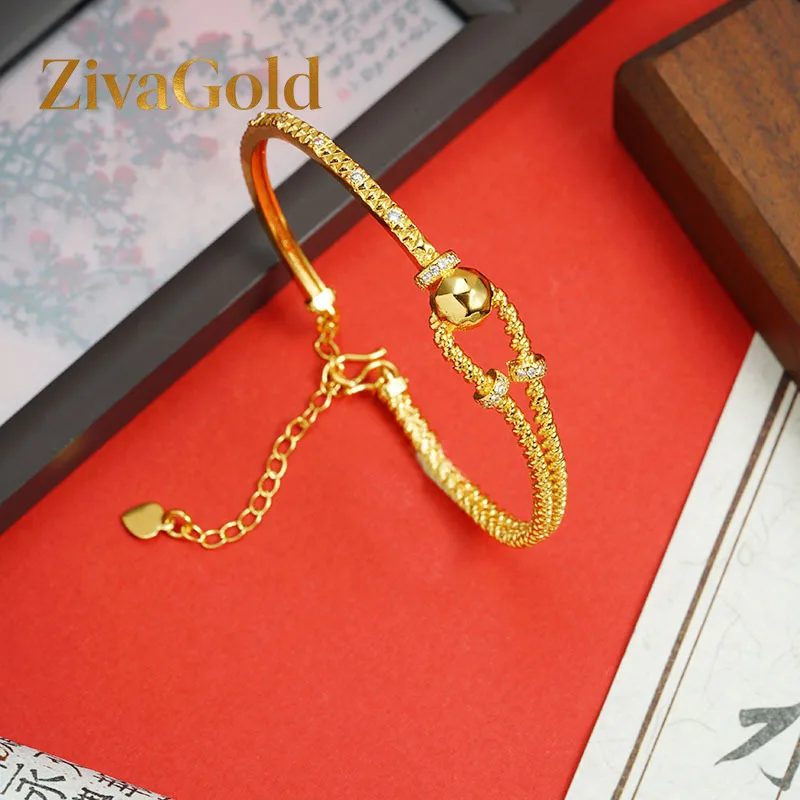 

ZivaGold New 9999 gold bracelet light luxury simple diamond inlay line 24K real gold opening bracelet women's trendy handicra