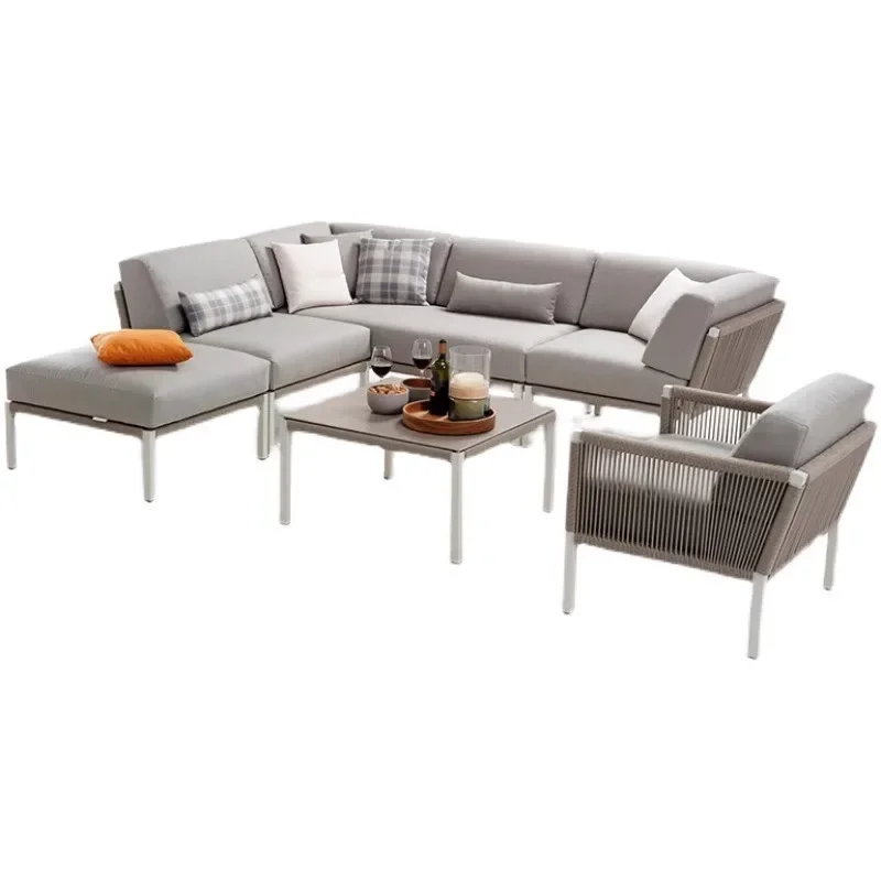 High-end outdoor sofa courtyard villa rooftop garden waterproof hotel outdoor terrace leisure rattan sofa combination