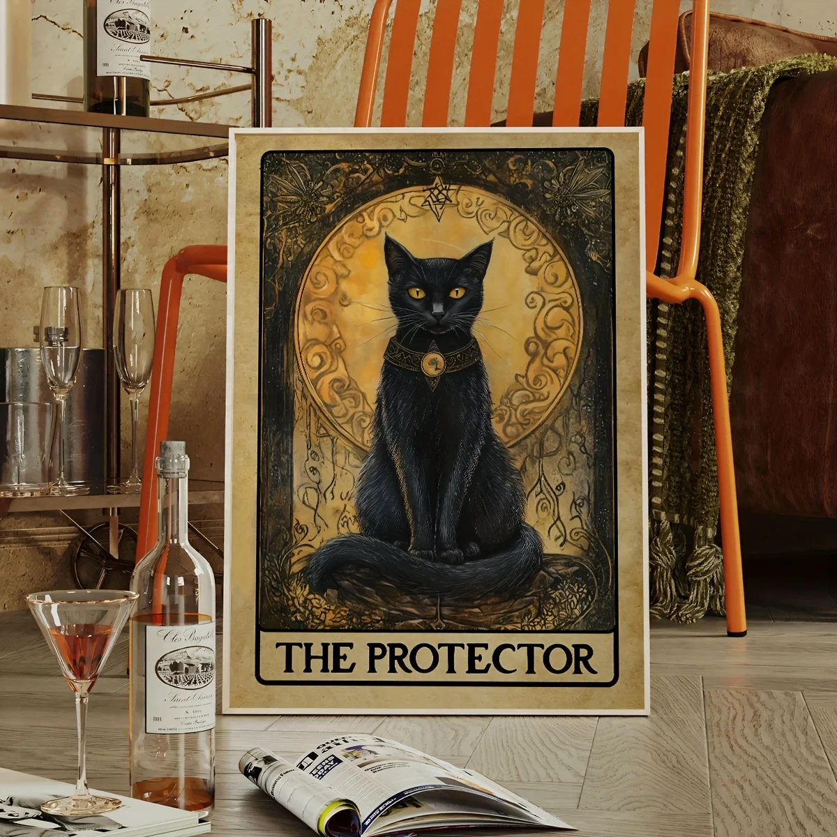 Gothic Tarot Black Cat Canvas Print Poster Vintage Mystical Animal Art Prints Living Room Bedroom Wall Art Home Decor Poster