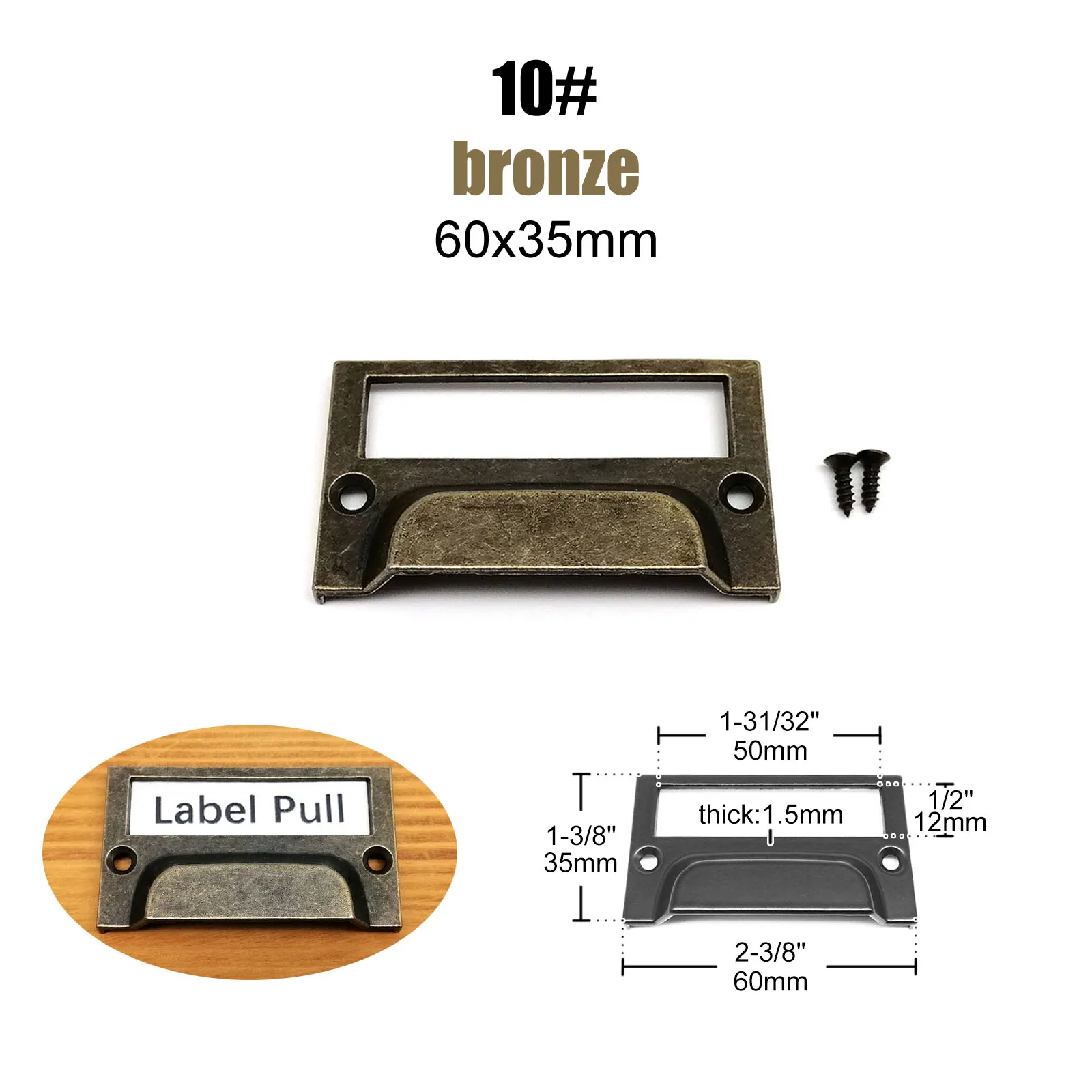 HZYUEGOU 6 Stück Antike Retro Vintage Stil Etikettenhalter Namensschildrahmen mit Griff für Schrank Schublade Schmuckkästchen Box – Detail 10