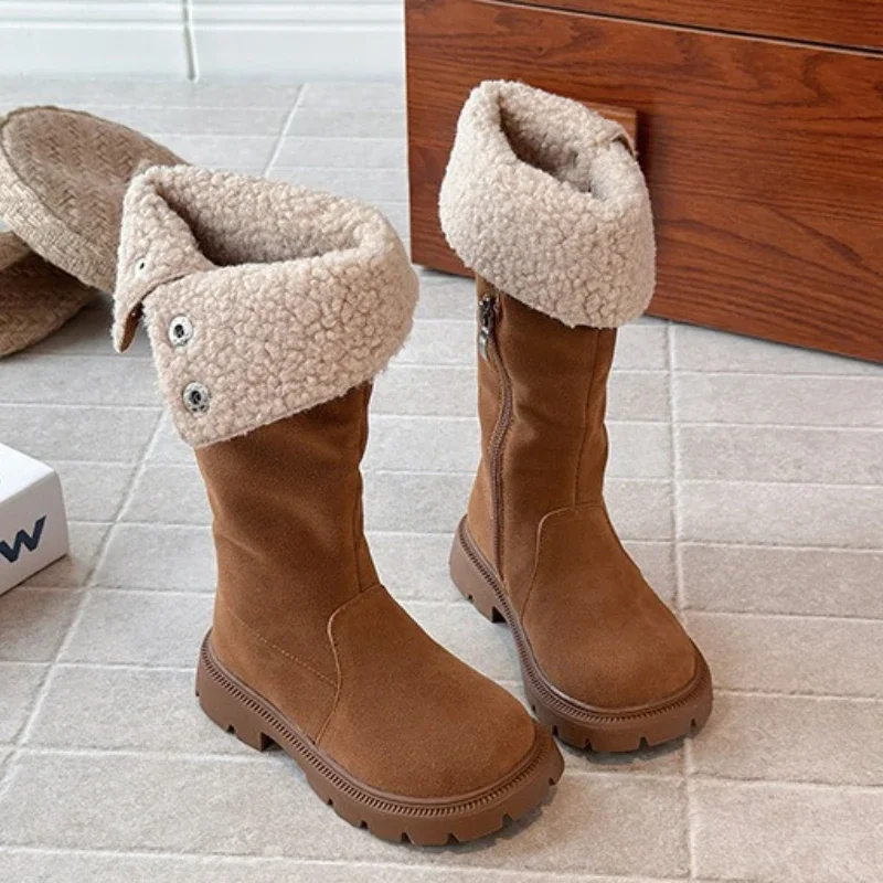 

2025 Children Fashion Boots for Girls Winter New Korean Style Soft Bottom Anti-slippery Versatile Princess Catwalk Cuff Boots