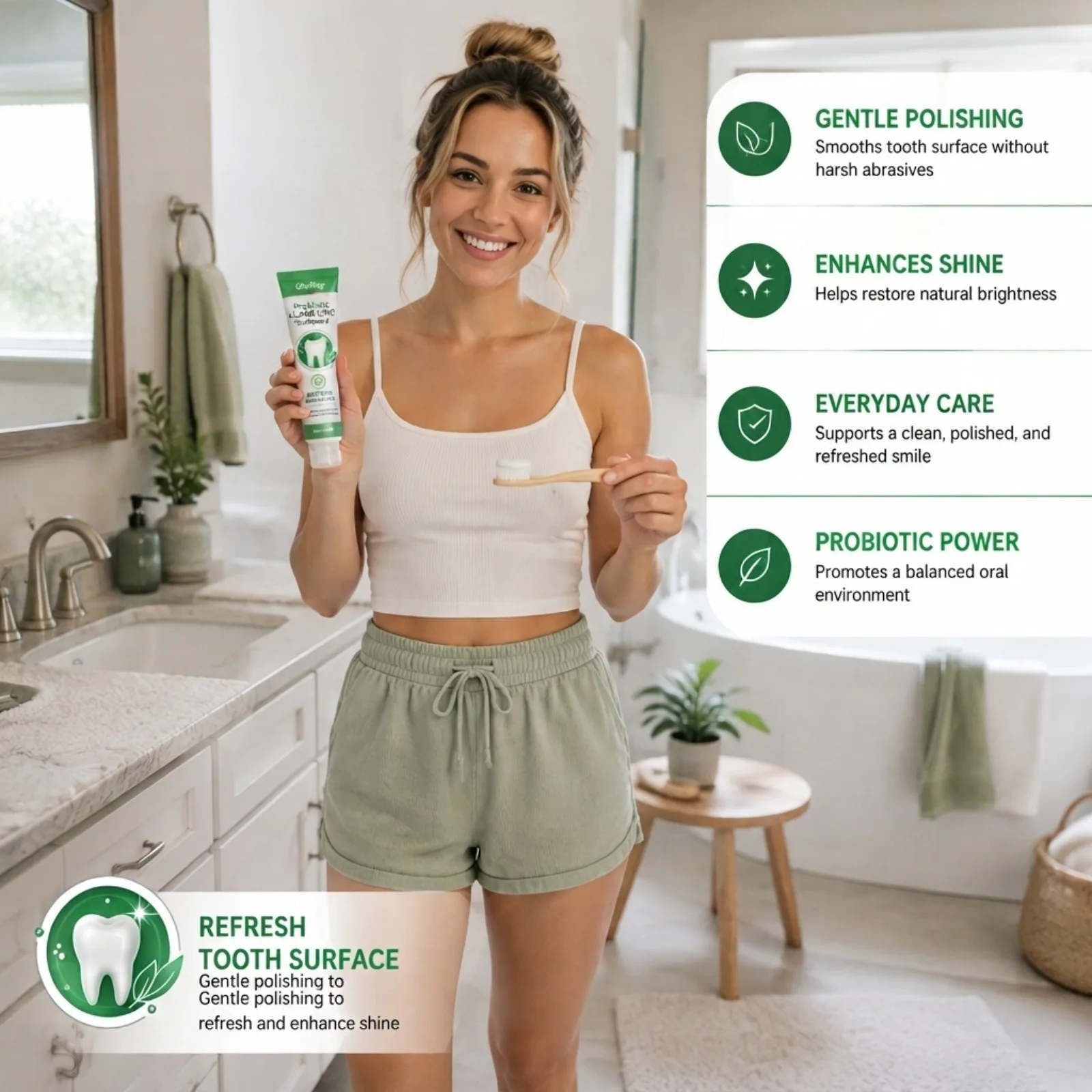 Probiotic & Mint Toothpaste for Teeth Surface WHITENING Refreshing Oral Care Paste for Daily Morning Night Home Teeth Cleaning