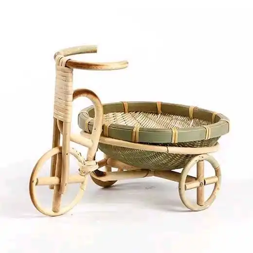 Newborn Photography Props Handmade Bamboo Rattan Bicycle Ornament Small Bamboo Basket Take Photo Props Living Room Decoration