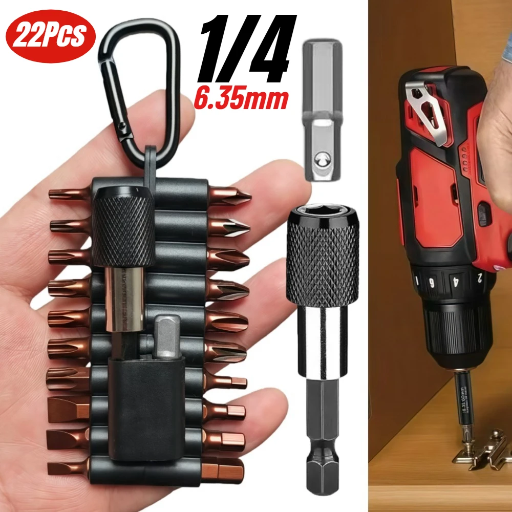 

L25mm 22 Pcs Screwdriver Bits Set With Organizer Sleeve Magnetic S2 Steel Bit Set Multi Driver Bits and 1Pc 60mm Bit Holder