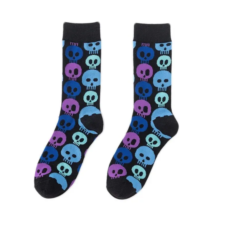 1 Pairs New Funky Skull Socks Men Tiger Cartoon Alien Novelty Hip Hop Orange Crazy Trend Socks Gift