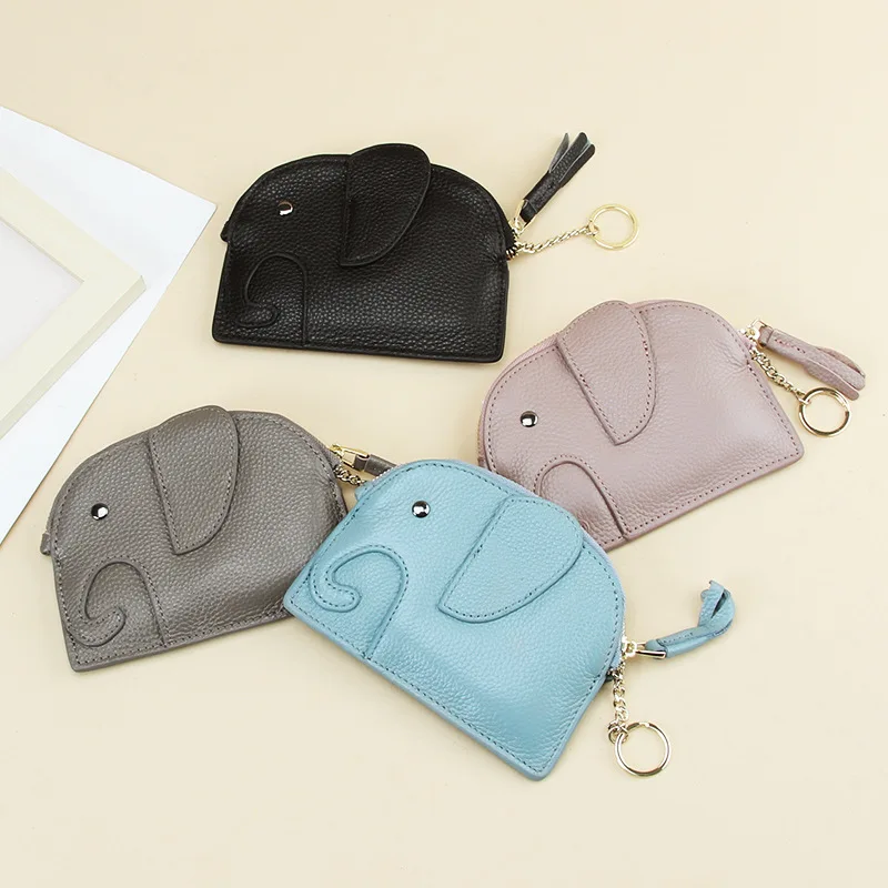 جديد لطيف الفيل جلد البقر المرأة محفظة نسائية للعملات المعدنية الإبداعية بطاقة مفتاح أحمر الشفاه حقيبة التخزين حامل المحفظة للنساء #1