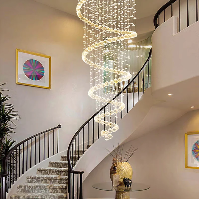 Luxury Pendant Crystal Ball Staircase Ceiling Chandeliers Home LED Lighting Fixture Big Hanging Lamps for Living Room Lustres