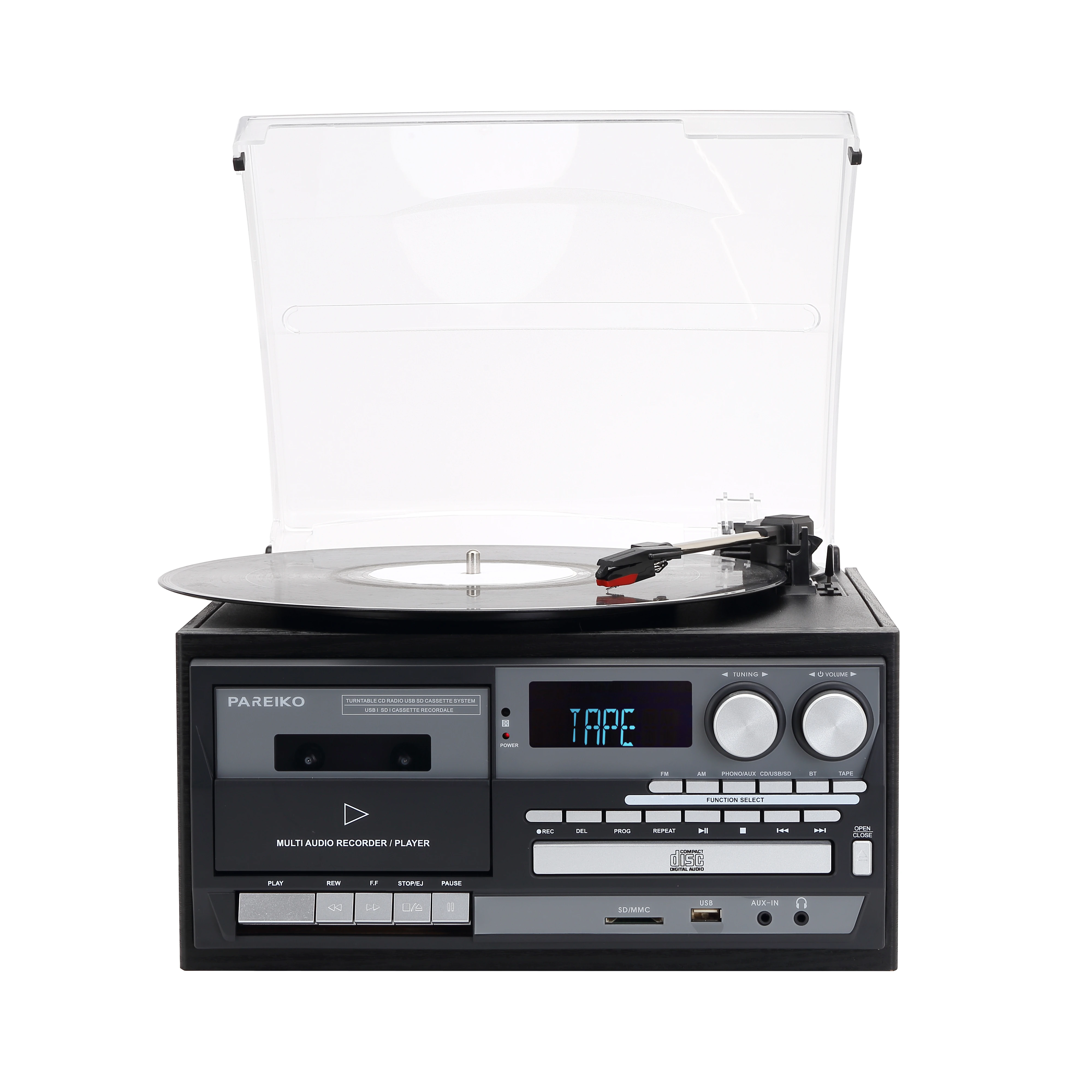 Vintage All in 1 Vinyl Turntable Player Radio AM FM Record Player 3 Speed Turntable With Built-in Speakers BT view 3