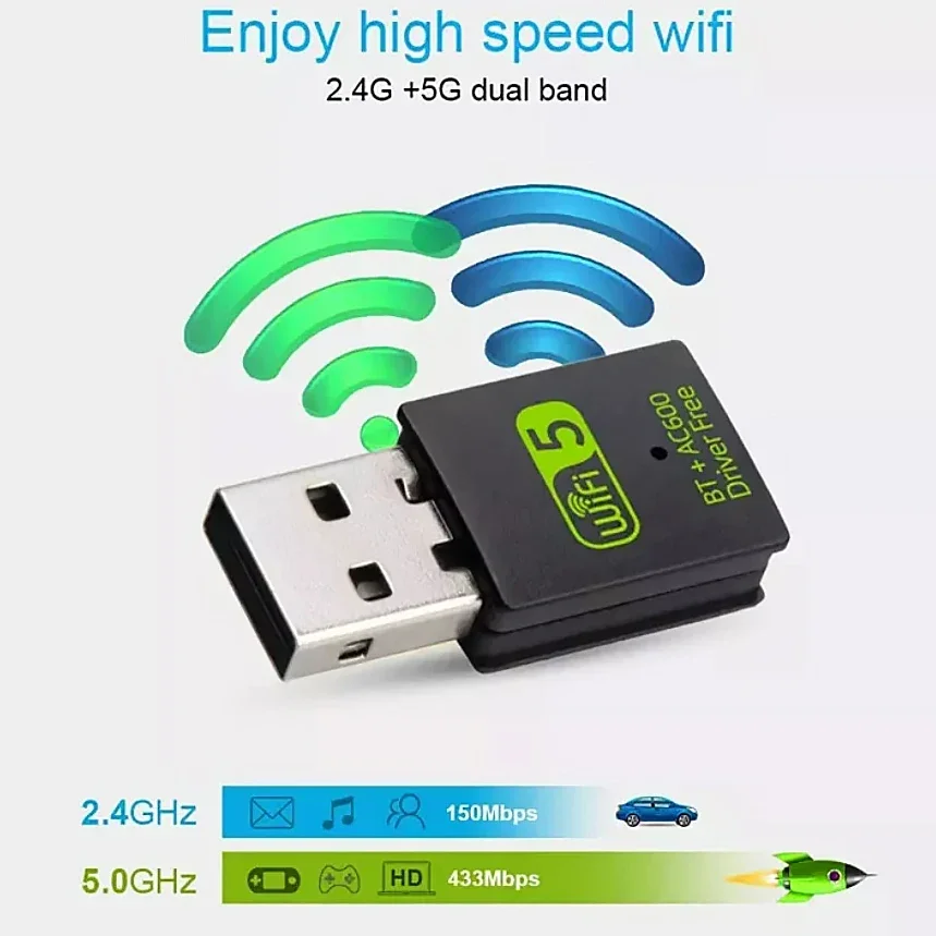 2 في 1 USB صغير واي فاي بلوتوث محول 600Mbps ثنائي النطاق 5G/2.4G واي فاي محول AC600 BT 5.0 محول بطاقة الشبكة اللاسلكية للكمبيوتر