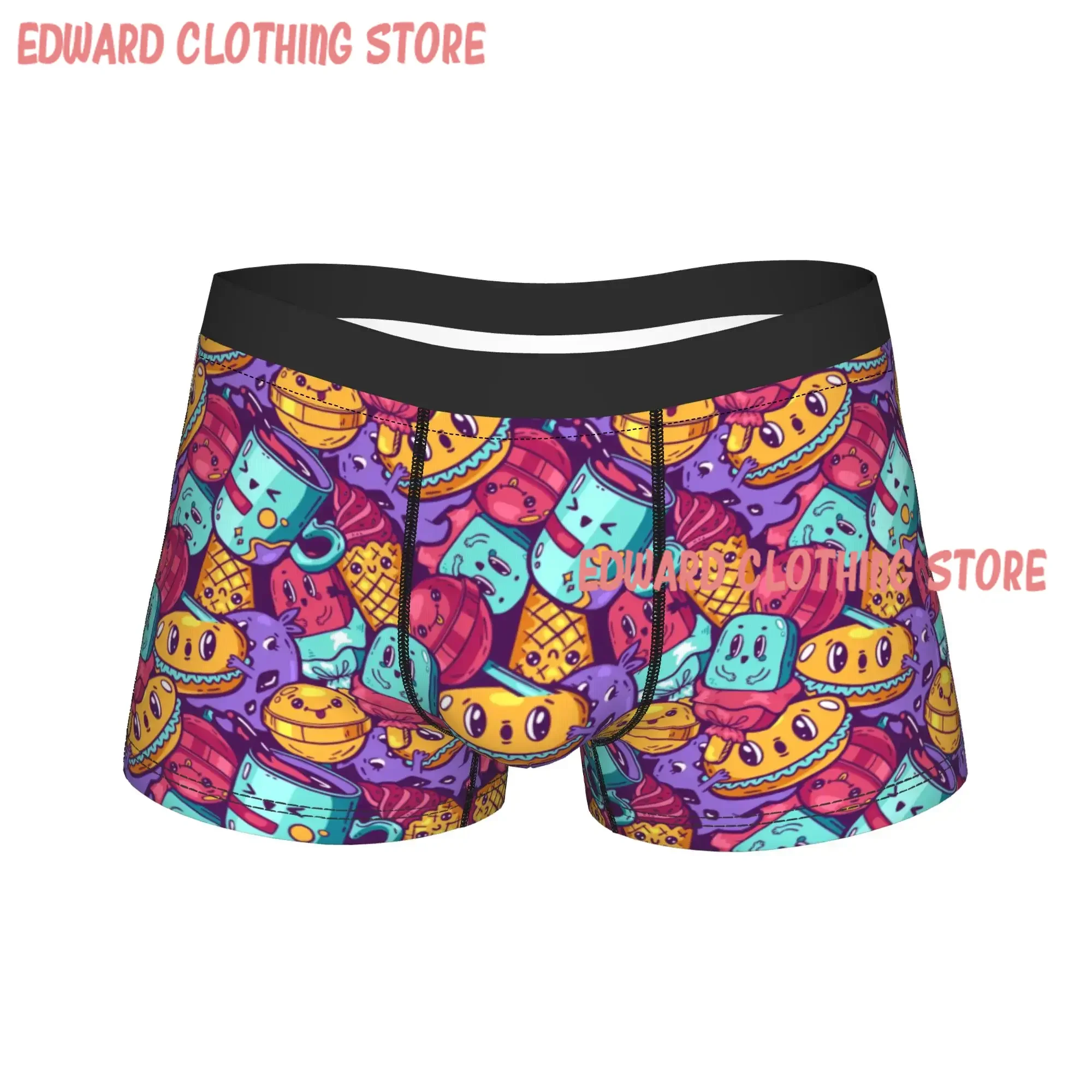 Cute Kawaii Fast Food Meal Underwear  Custom Boxer Shorts High Quality Men Underpants Soft Trend Boxer Brief Gift Idea