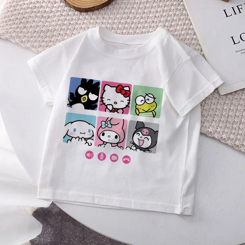 Hello Kitty Melody Children's T-shirt Kawaii T Shirt Sanrio Anime Cartoon Children Casual Clothes Y2k Tee Shirt Kid Girl Boy Top