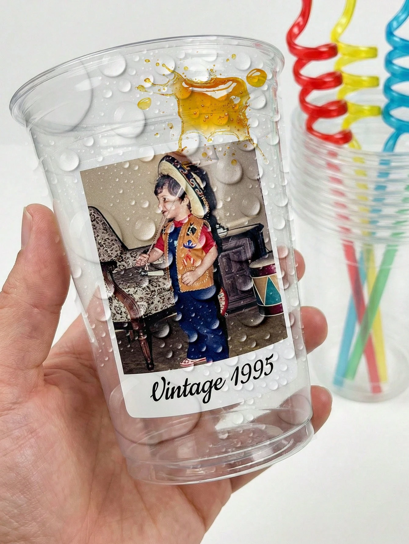 Benutzerdefinierte Fotoaufkleber, personalisierte Etiketten für Plastikbecher, wasserfest, ölbeständig, wiederverwendbar, für Party, Hochzeit, Geburtstagsgeschenke – Detail 3