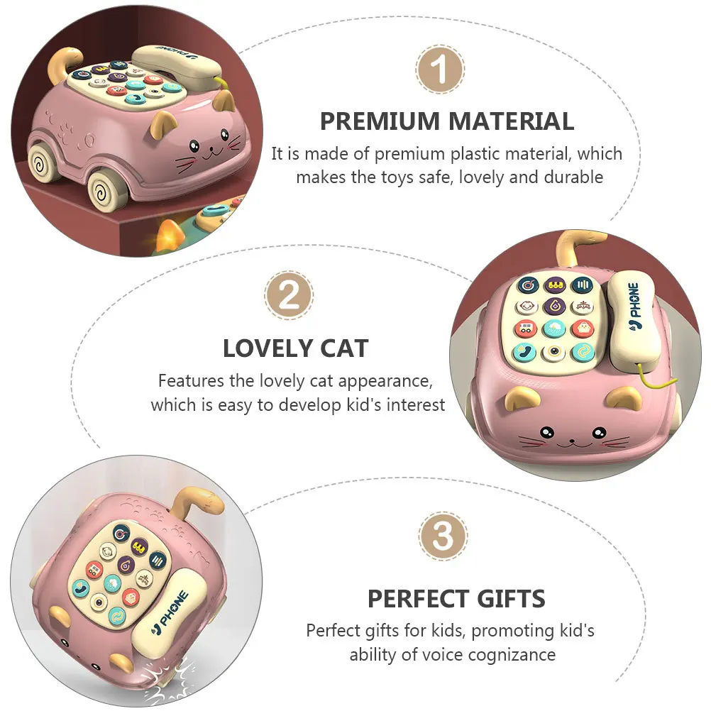 1 مجموعة محاكاة آلة قصة الهاتف على شكل قطة 12 مفاتيح للأطفال صوت التعليم المبكر لعب للأطفال هاتف تقليد #6