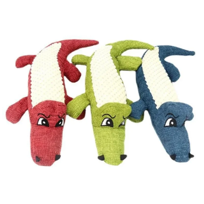 1pcs Pet  Dog&Cat Toys Interactive Cartoon Animal Plush Alligator Shape Dog Sound Toy Gnawing Grinding Teeth Training Supplies