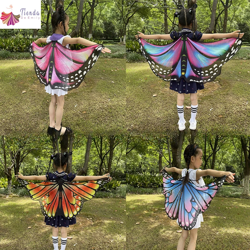 

Butterfly Cape Wings Kids Girls Monarch Princess Dress Up Fairy Costume Halloween Dance Party Favors Wing Shawl Pretend Play Top