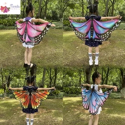 Butterfly Cape Wings Kids Girls Monarch Princess Dress Up Fairy Costume Halloween Dance Party Favors Wing Shawl Pretend Play Top