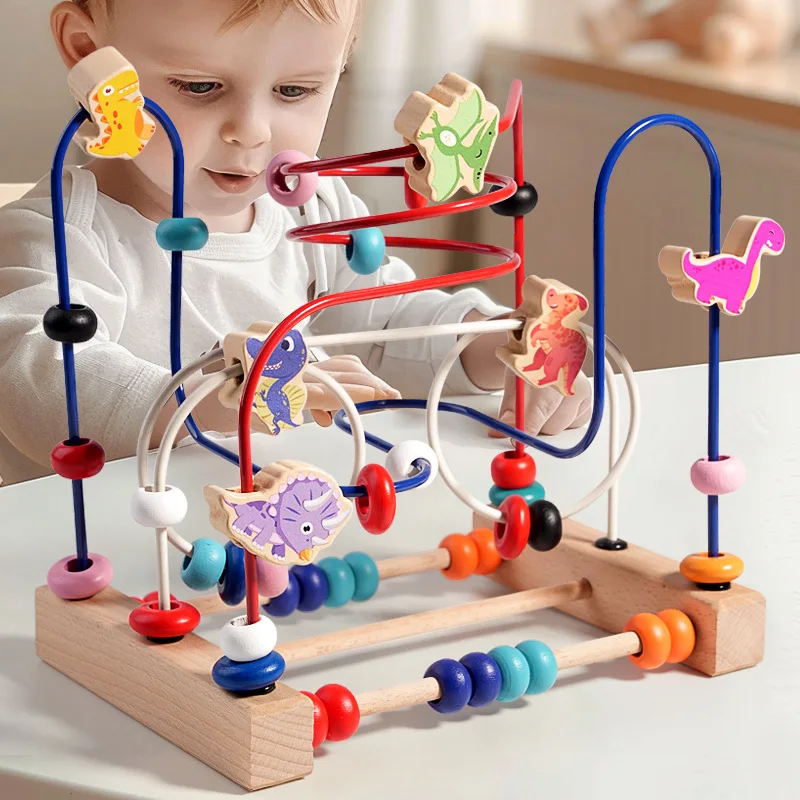 Montessori Baby Toys Wooden Roller Coaster Bead  Wire Maze Toddler Early Learning Educational Game Puzzle Math Toy for Children