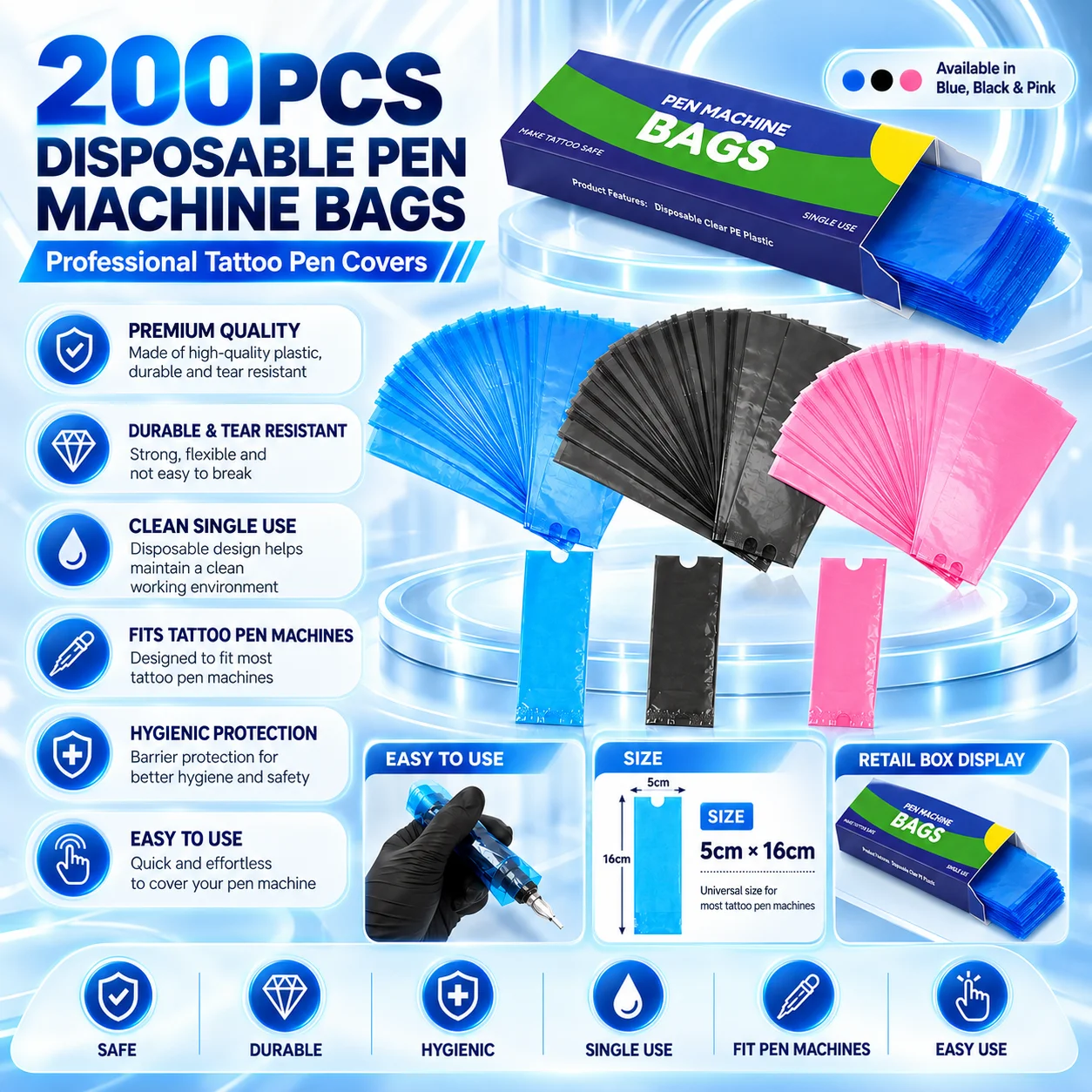 Audersigt Disposable Tattoo Pen Bags Cartridge Covers Clip Cord Sleeves PMU Consumables Tattoo Accessories Set