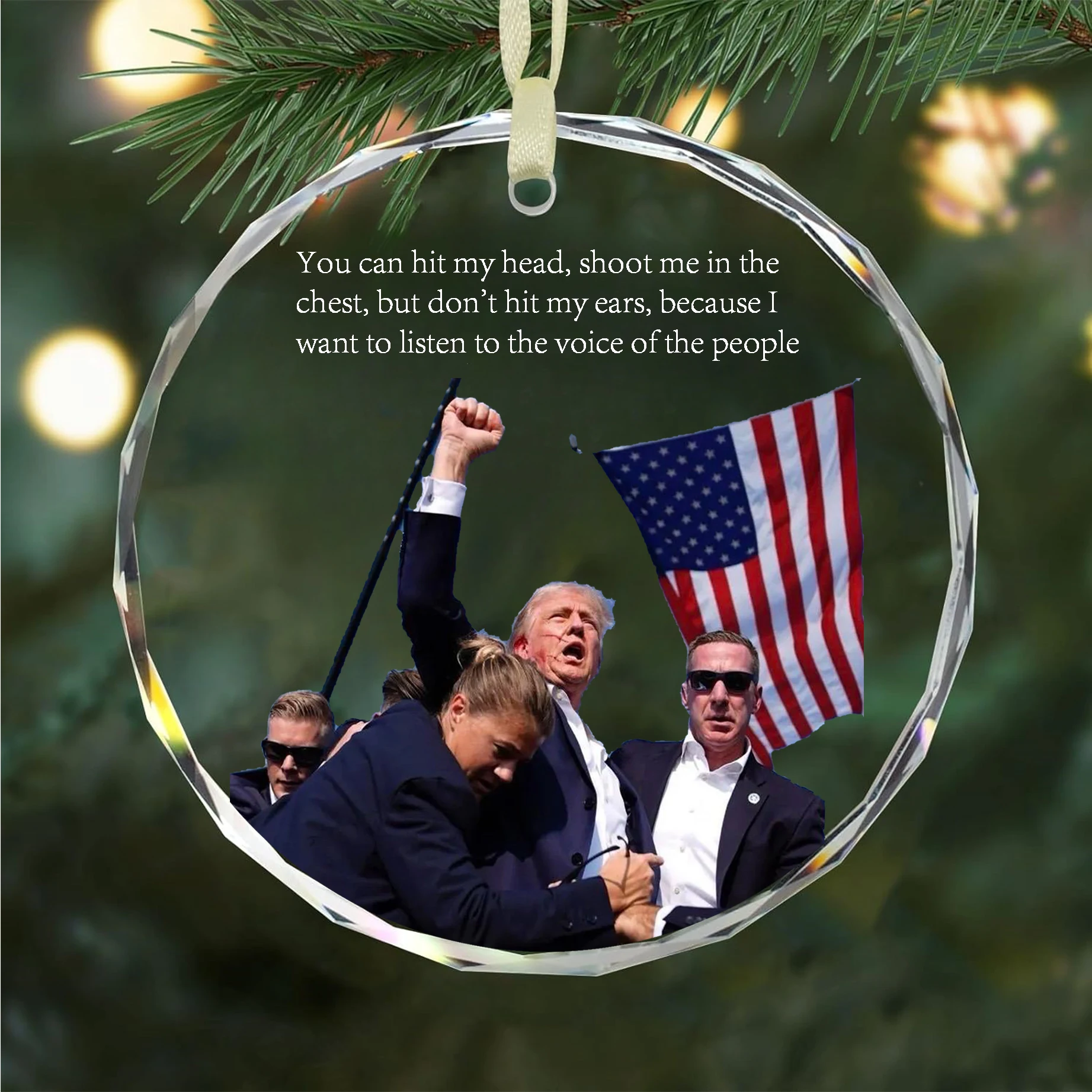 Trump Pendant, Fighting for Justice, Acrylic Car Pendant, Christmas Tree Ornaments