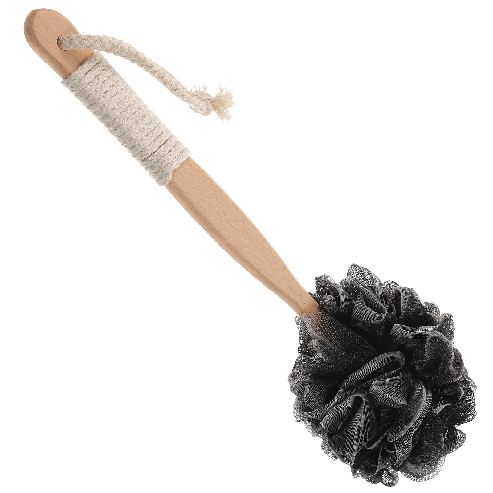 

Bamboo Charcoal Bath Ball Ergonomic Wood Handle Bath Scrubber Exfoliating Body Brush for Smooth Skin in Shower Routine