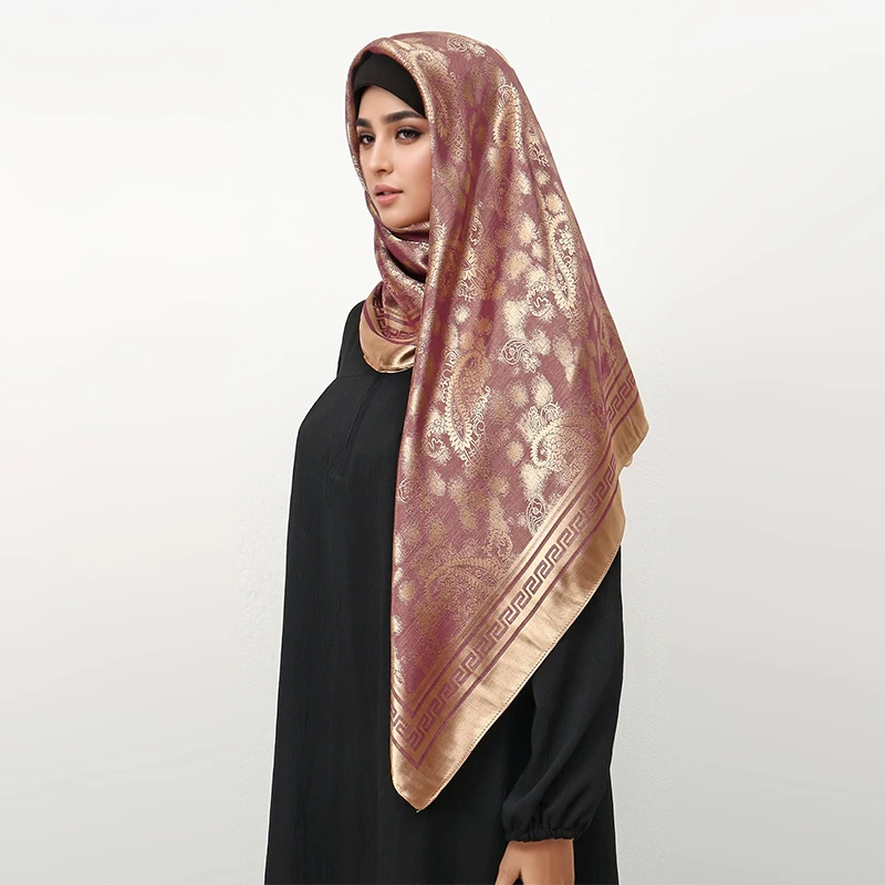 

Luxury Brand Square Scarf For Women Design Shawl Wrap 110cm Print Twill Silk Women Hijab Female Foulard Headband Bandana