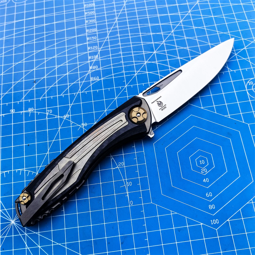 M390 Steel Folding Knife Carbon Fiber Titanium Handle Bearing Outdoor Camping Portable Hunting Knife EDC Hiking Defense Tool