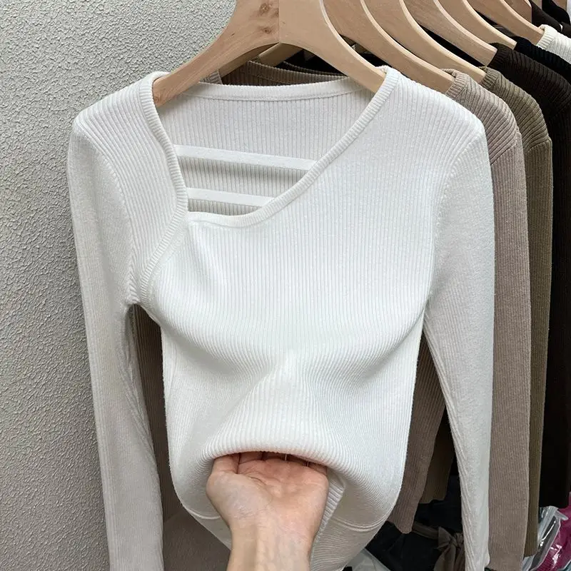 

Irregular Woman Sweaters Solid Autumn Winter Basics Vintage Short Pullovers Korean Fashion Casual Pull Femme