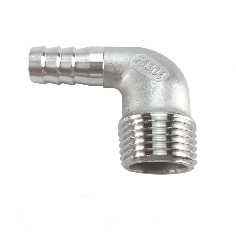 

1/4" 3/8" 1/2" 3/4" 1" BSPT Male 6/8/10/12/14/15/16/20/25/32mm Hose Barb Hosetail Elbow 90 Degree Connector SS304 Stainless