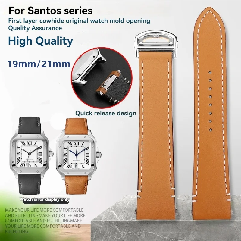 

For Cartier Santos Cowhide Strap WSSA0009 WSSA0010 W20106X8 Medium Large Size Quick Release Design Leather 19mm 21mm Watchband